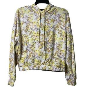 Olivia & Vivian Womens Cropped‎ Floral Print Pullover Sweatshirt Hoodie Medium